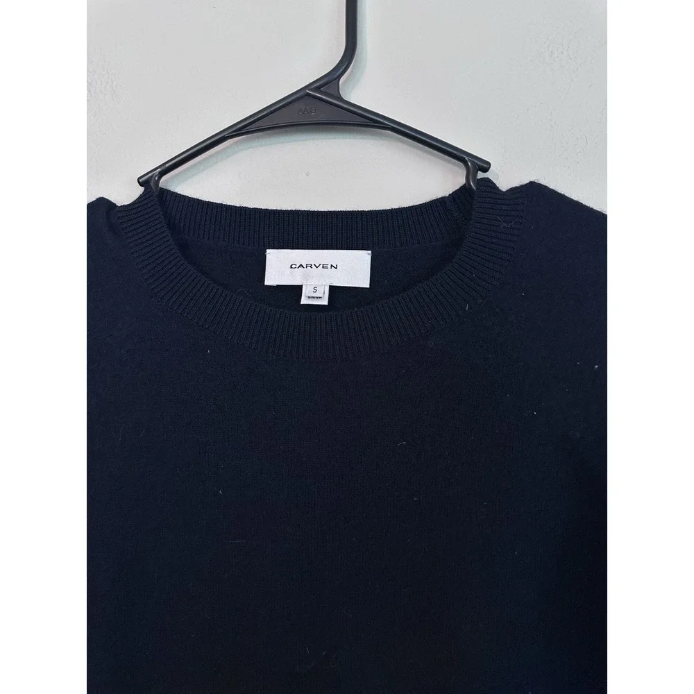 Carven 100% Wool SMALL Layered Sweater Crew Neck Navy Blue Dress Shirt Structure